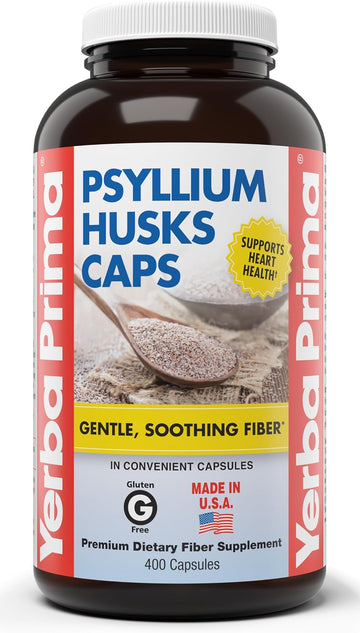 Yerba Prima Psyllium Husks Caps, 400 Capsules - Natural Fiber for Men and Women - Regularity Support Supplement