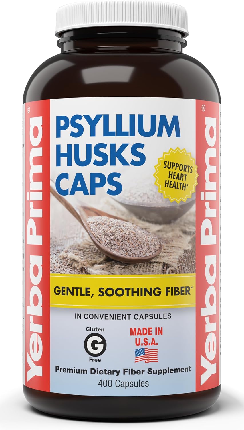 Yerba Prima Psyllium Husks Caps, 400 Capsules - Natural Fiber for Men and Women - Regularity Support Supplement