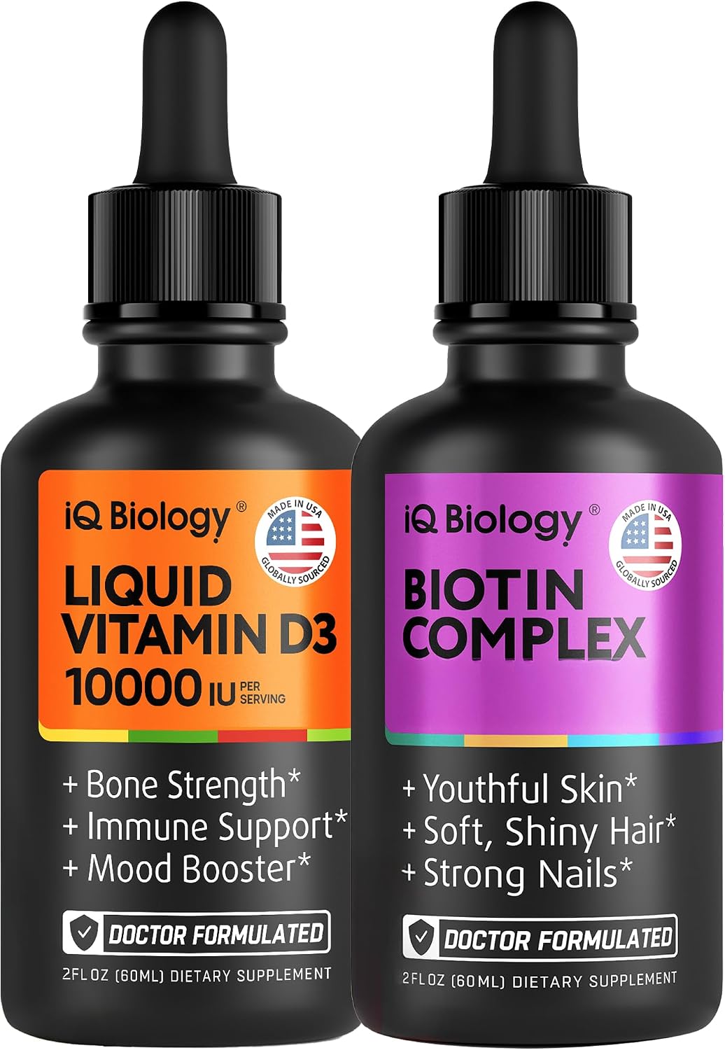Liquid Biotin & Vitamin D3 Drops – Advanced Hair, Skin, Nail & Bone Support Bundle for Women & Men – Extra Strength Biotin, Collagen & Keratin with Vitamin D3 for Immunity, Teeth & Muscle Health