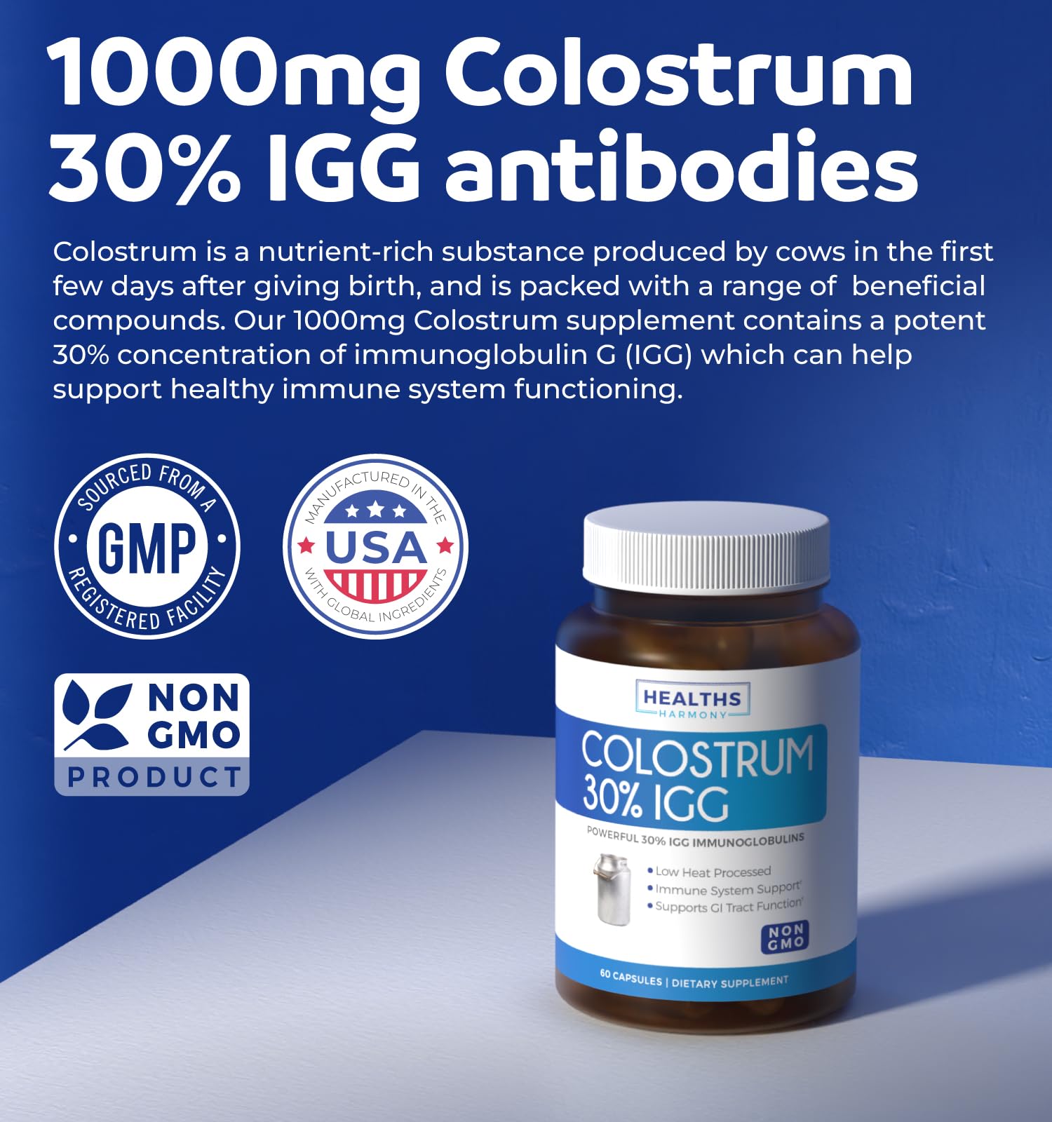 Bovine Colostrum for Women - Colostrum Supplement with 1,000mg per Serving and 30% IgG Immunoglobulins from First Milking - Low Heat Processed for Maximum Potency Non-GMO & Made in the US (2 Month)