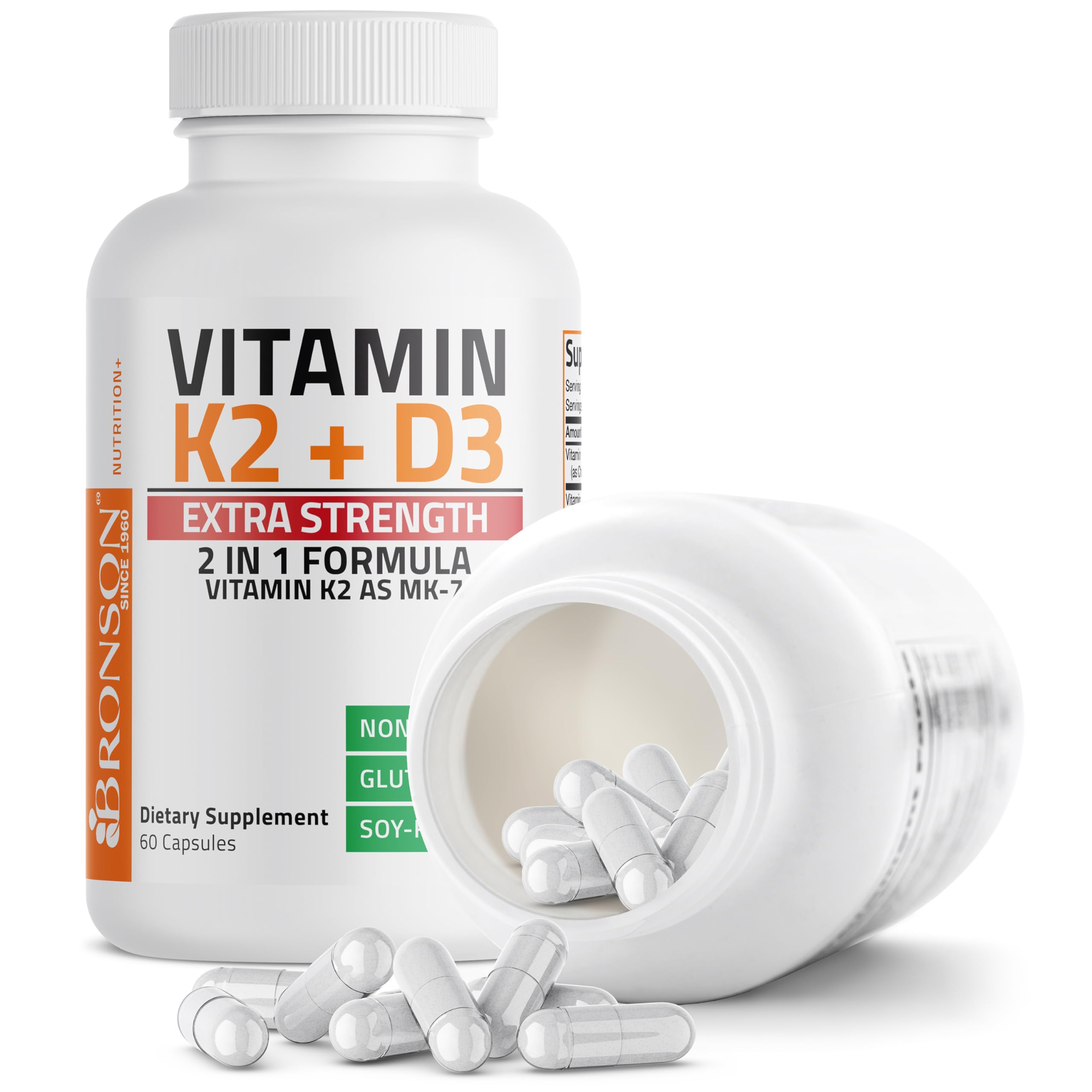 Bronson Vitamin K2 (MK7) with D3 Extra Strength Supplement Bone and Heart Health Non-GMO Formula 10,000 IU Vitamin D3 & 120 mcg Vitamin K2 MK-7 Easy to Swallow Vitamin D & K, 120 Capsules