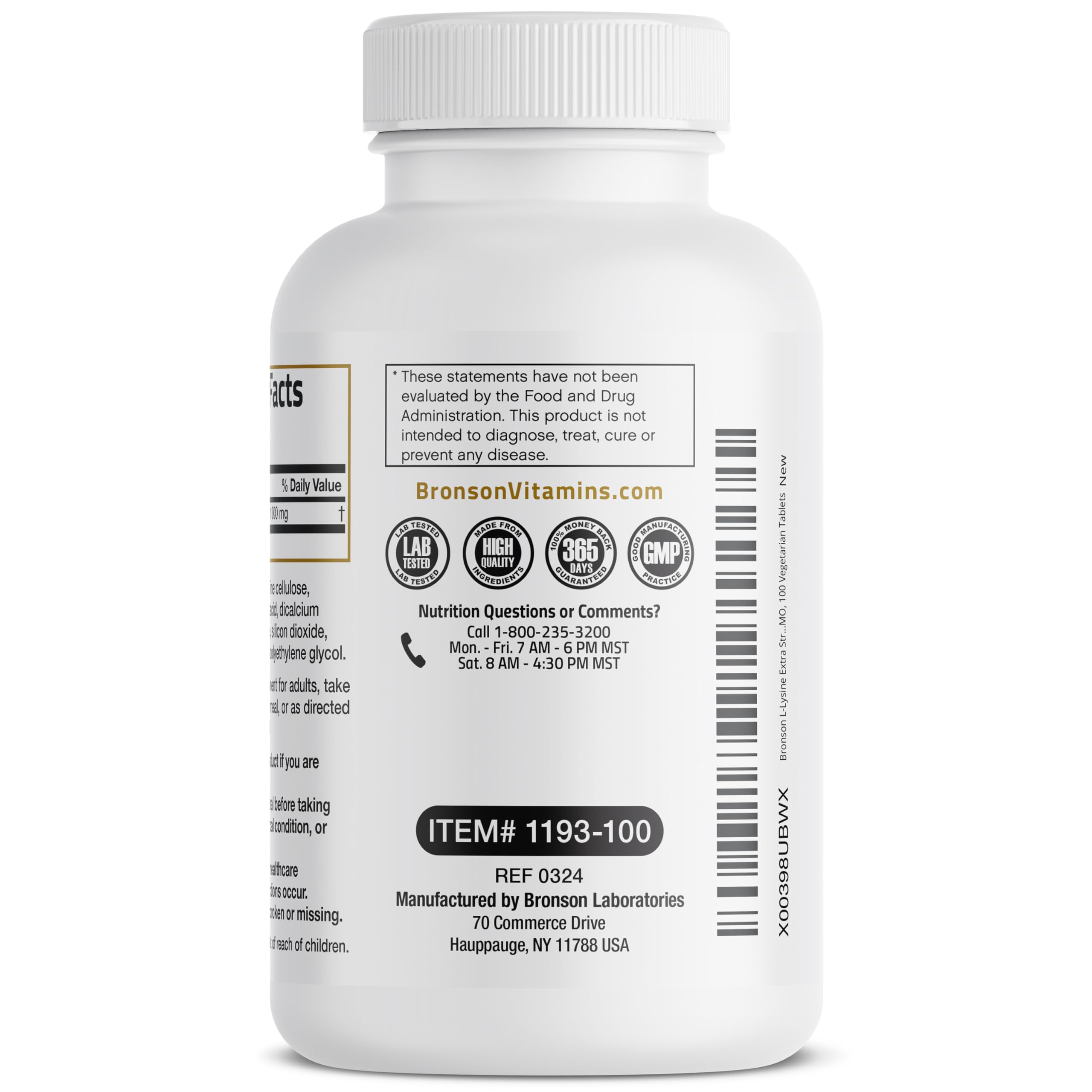 Bronson L-Lysine Extra Strength 1000 MG per Tablet High Potency, Immune Support & Supports Collagen Synthesis, Non-GMO, 100 Vegetarian Tablets