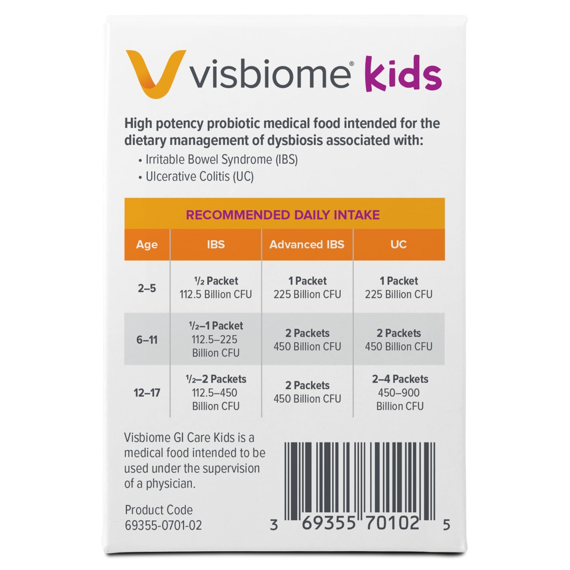 Visbiome® GI Care Kids Probiotic, 225B CFU, Wild Berry, 30 Packets | Original De Simone Formulation®, Multi-Strain, Refrigerated Probiotics, Low FODMAP Certified, Dye-Free, Made in USA