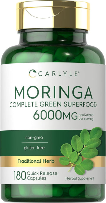 Carlyle Moringa Oleifera Supplement | 180 Capsules | Complete Green Superfood for Women and Men | From Moringa Leaf Powder | Non-GMO and Gluten Free