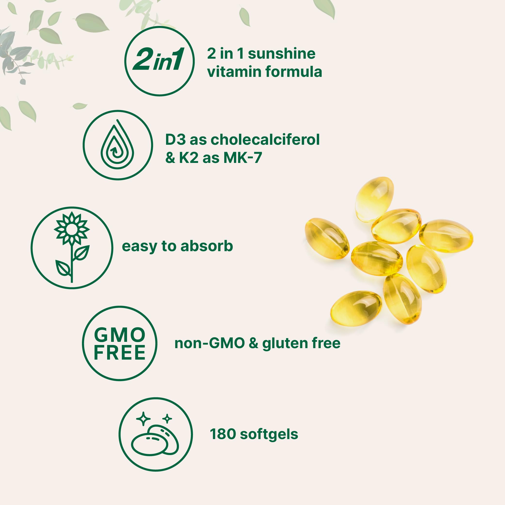 Micro Ingredients Vitamin D3 5,000 IU + K2 MK-7 100 mcg, 300 Softgels | 2-in-1 Vitamins D & K Complex | Extra Strength, Easy to Swallow, Non-GMO, Gluten Free