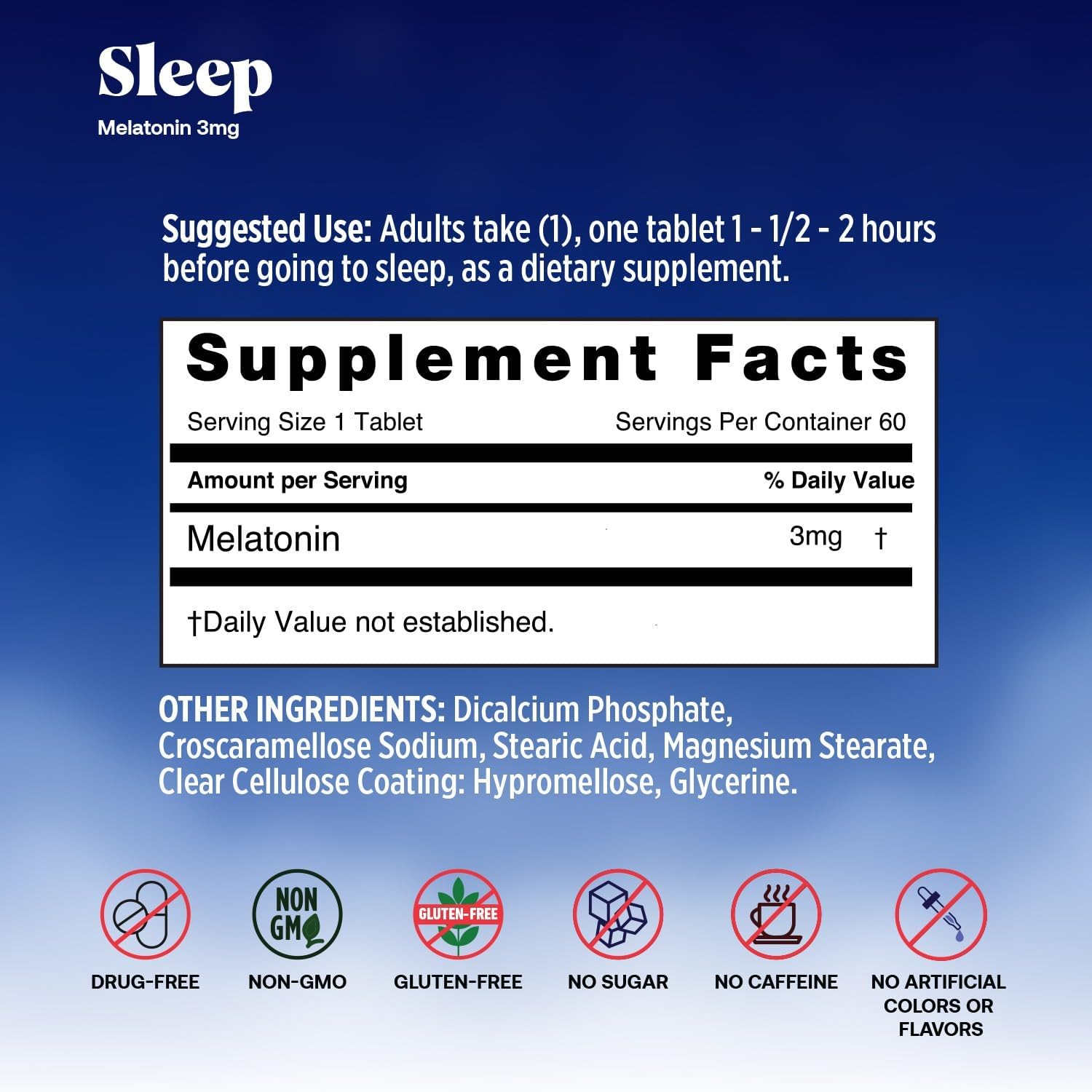 Basic Health Brands Sleep Melatonin, 3 mg 60 Count | 3mg Melatonin 60 Fast-Dissolve Tablets, Sleep Aid for Adults, Drug-Free, Non-GMO, Gluten-Free, Wake Up Refreshed