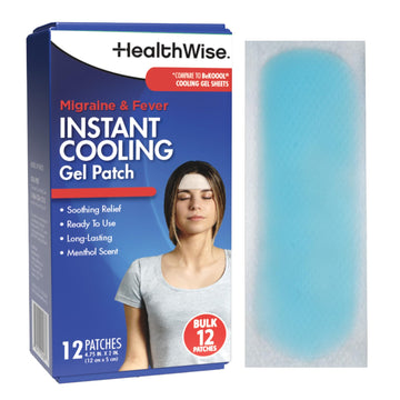 HealthWise Instant Cool Gel Patches | Migraine & Fever Relief | 12-Count | 4.75” x 2” | Soothing Menthol Vapors | Non-Medicated Formula HealthWiseBuy Supplements Australia