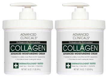 Advanced Clinicals Collagen Cream Body Lotion & Face Moisturizer W/Vitamin E | Skincare Moisturizing Collagen Lotion For Women, Men, Hand, & Neck Improves Look Of Crepey Skin & Uneven Dry Skin, 2pc