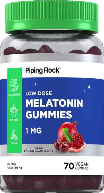 Piping Rock Melatonin Gummies 1 mg | 60 Count | Low Dose Supplement for Kids and Adults | Cherry Pomegranate Flavor | Vegan, Non-GMO, Gluten Free