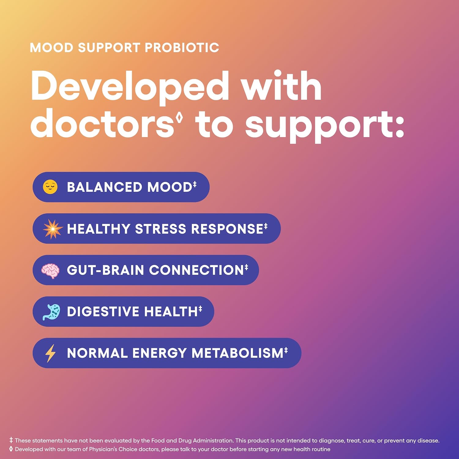 Physician's CHOICE Mood Support Probiotic - Supports a Balanced Mood, Healthy Stress Response & Digestive Health with Prebiotics, Ashwagandha, Vitamin B12, Folate - for Men & Women - 30ct