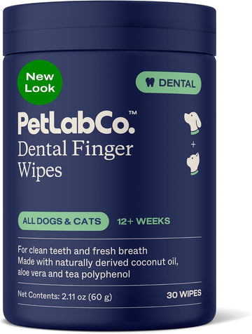 PetLab Co. Dental Finger Wipes for Dogs, Teeth Cleaning, 30 Wipes | Wipe-on cleaning to support surface dirt removal and fresh breath for dogs who won't tolerate brushing