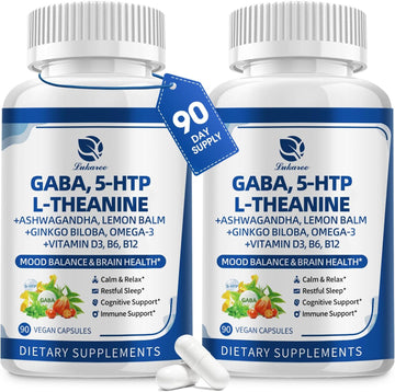 GABA Supplements 750mg with L-Theanine & Ashwagandha for Calm & Sleep 2Pack | 10 in 1 Calm Capsules with 5HTP, Lemon Balm, Ginkgo Biloba, Omega-3 for Relaxation, Focus, Mood Support, Cortisol Balance