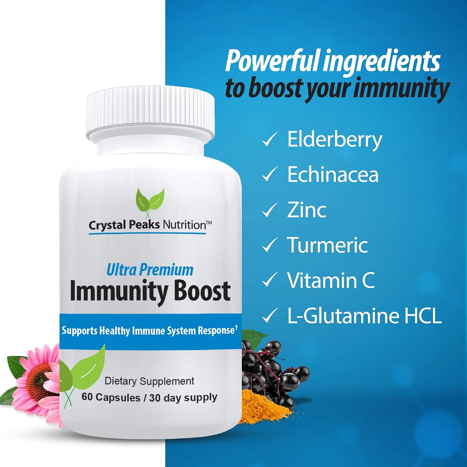 Immune Support Capsules with Elderberry, Vitamin C, Echinacea, Garlic, Zinc, Turmeric, and More for Adult Men and Women - Easy-to-Swallow Immune Support Vitamins - 60 Vegan Capsules (30 Day Supply)