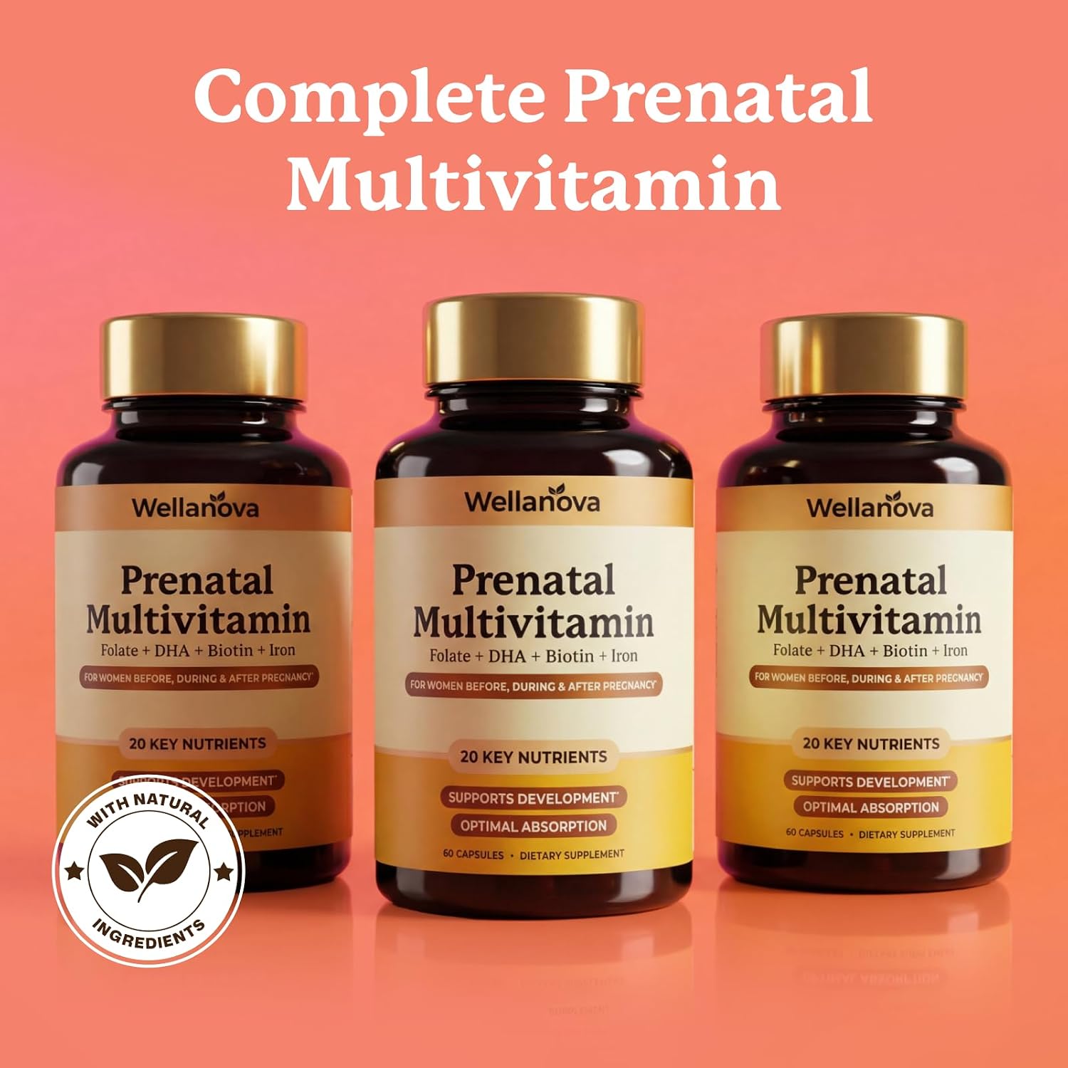 Prenatals Multivitamin for Women – with Iron – Family Planning & Pregnancy | Prenatal Vitamins With DHA, Folate & Gentle Chelated Minerals, 60 Capsules