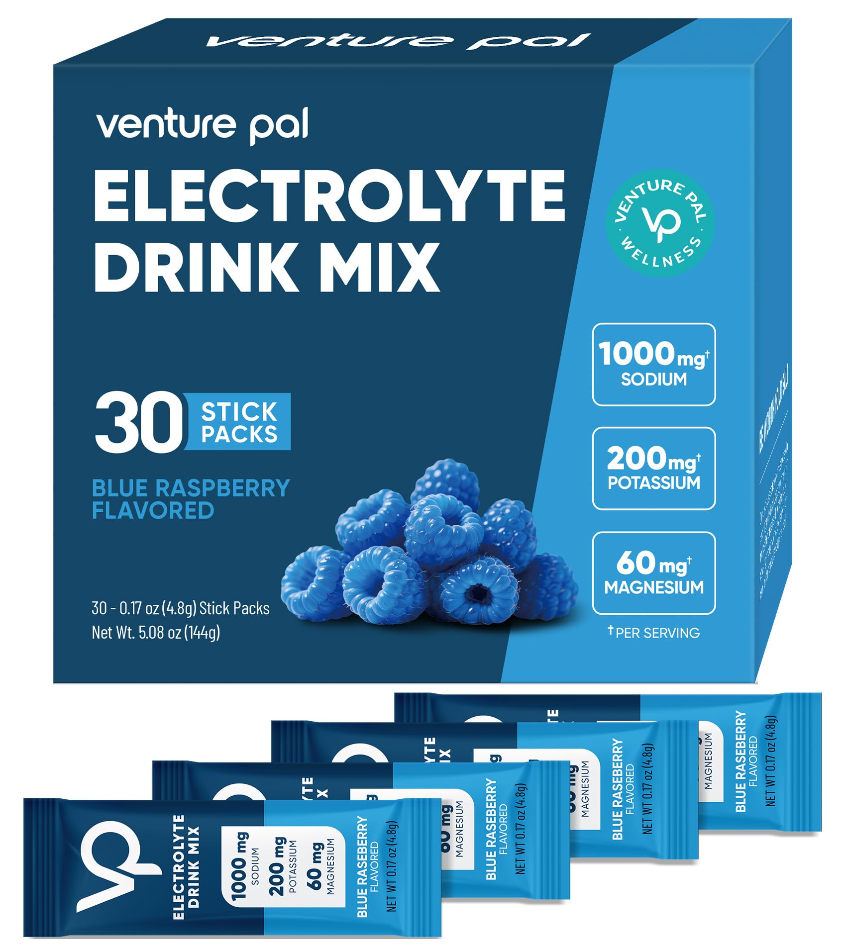 Venture Pal High Sodium Sugar Free Electrolytes Powder Packets, 16 Count | Hydration Packets with Sodium, Magnesium & Potassium, Vitamins, Zero Calories, Vegan, Keto & Paleo Friendly