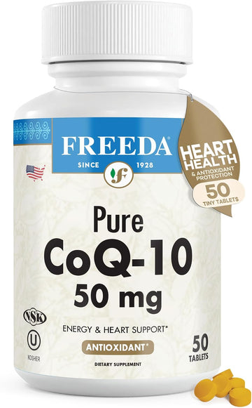 FREEDA CoQ10 50mg Vegan Coenzyme Q10 Supplement - 50 Count | Vegan Coq10 Supplement with 50mg Pure Ubiquinone to Support Cardiovascular Wellness, Healthy Aging, Gum Health