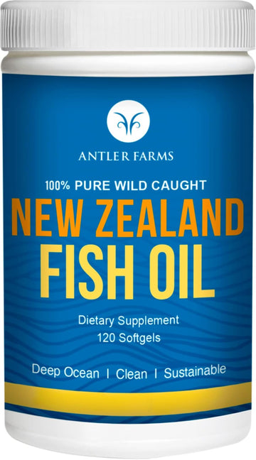 Antler Farms - 100% Pure Wild Caught New Zealand Fish Oil from Deep Ocean, Cold Water Fish, 120 Softgels - Clean, Fresh Omega-3 EPA + DHA Supplement, Keto Friendly, Super Clean | 100% Pure Fish Oil Supplement from Deep Ocean, Cold Water Fish, Clean, Fresh