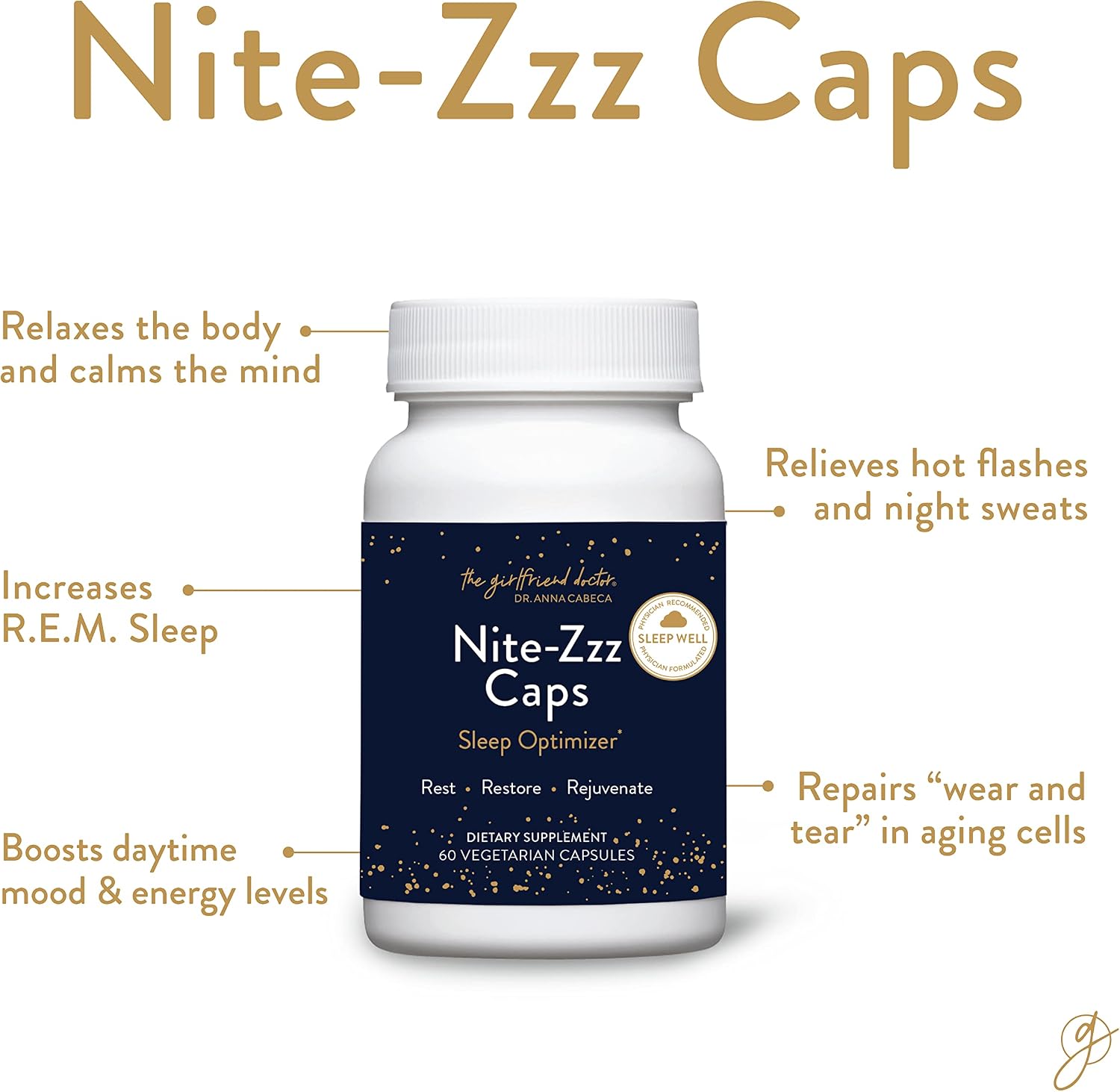 VIDAPURA Nite-Zzz Sleep Support by Dr. Anna Cabeca – Melatonin-Free Herbal Formula with Magnesium & L-Theanine – Supports Relaxation & Restful Sleep – 60 Capsules | Melatonin-Free Herbal Formula with Magnesium & L-Theanine – Supports Relaxation & Restful