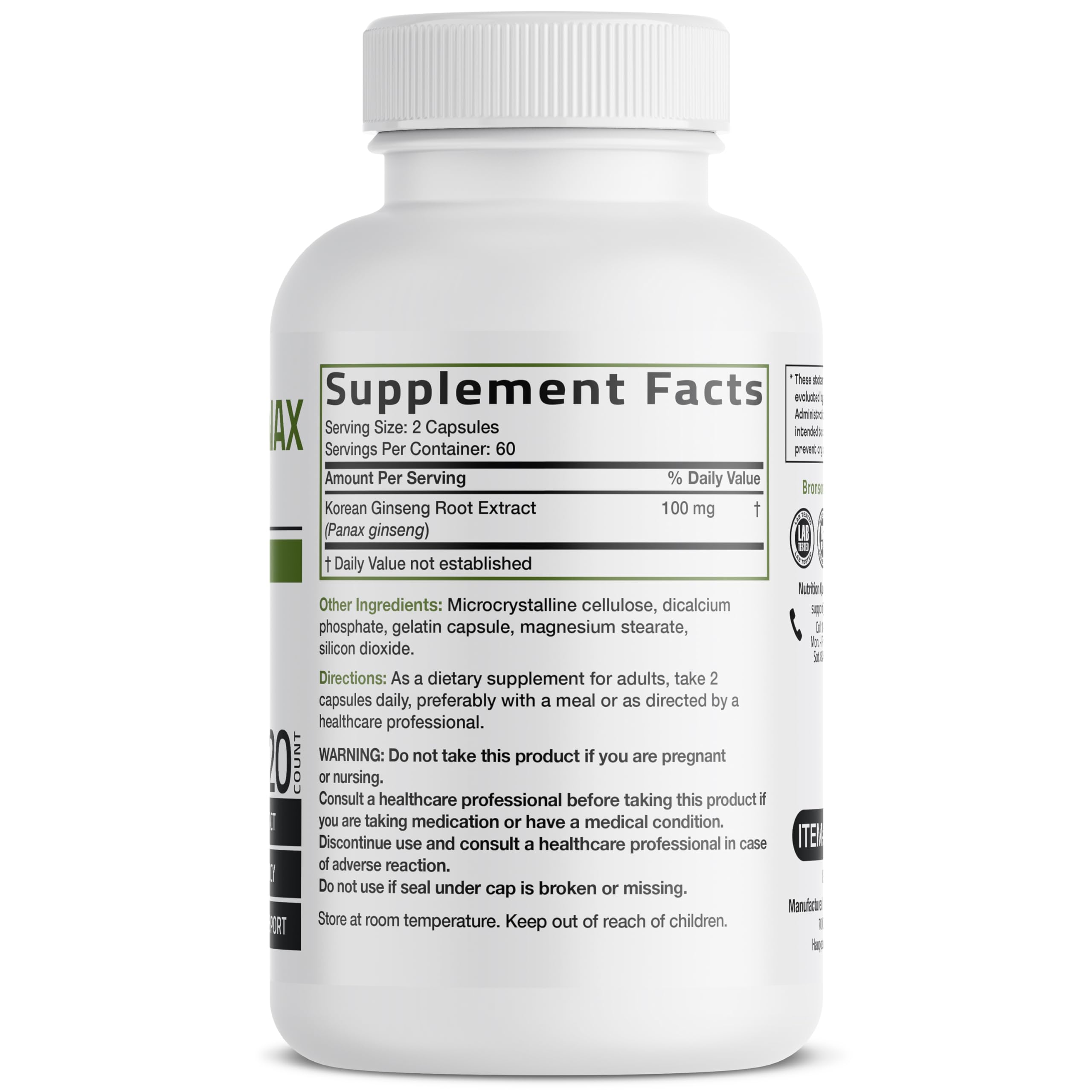 Bronson Korean Panax Ginseng Supports Energy, Endurance & Vitality + Memory and Mental Performance, 120 Capsules