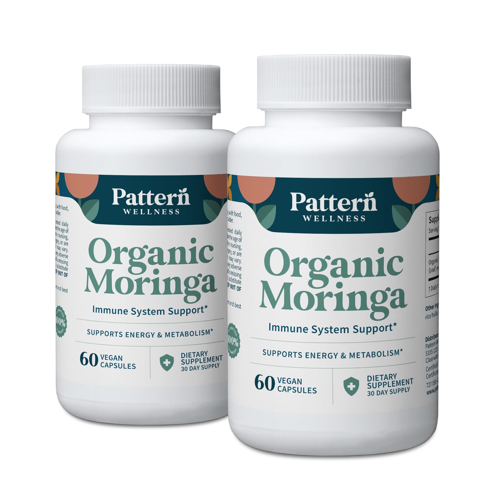 Pattern Wellness Organic Moringa Oleifera Supplement – Antioxidant Support & Cell Function – Whole Leaf Complete Formula – Vegan, Non-GMO– 60 Capsules
