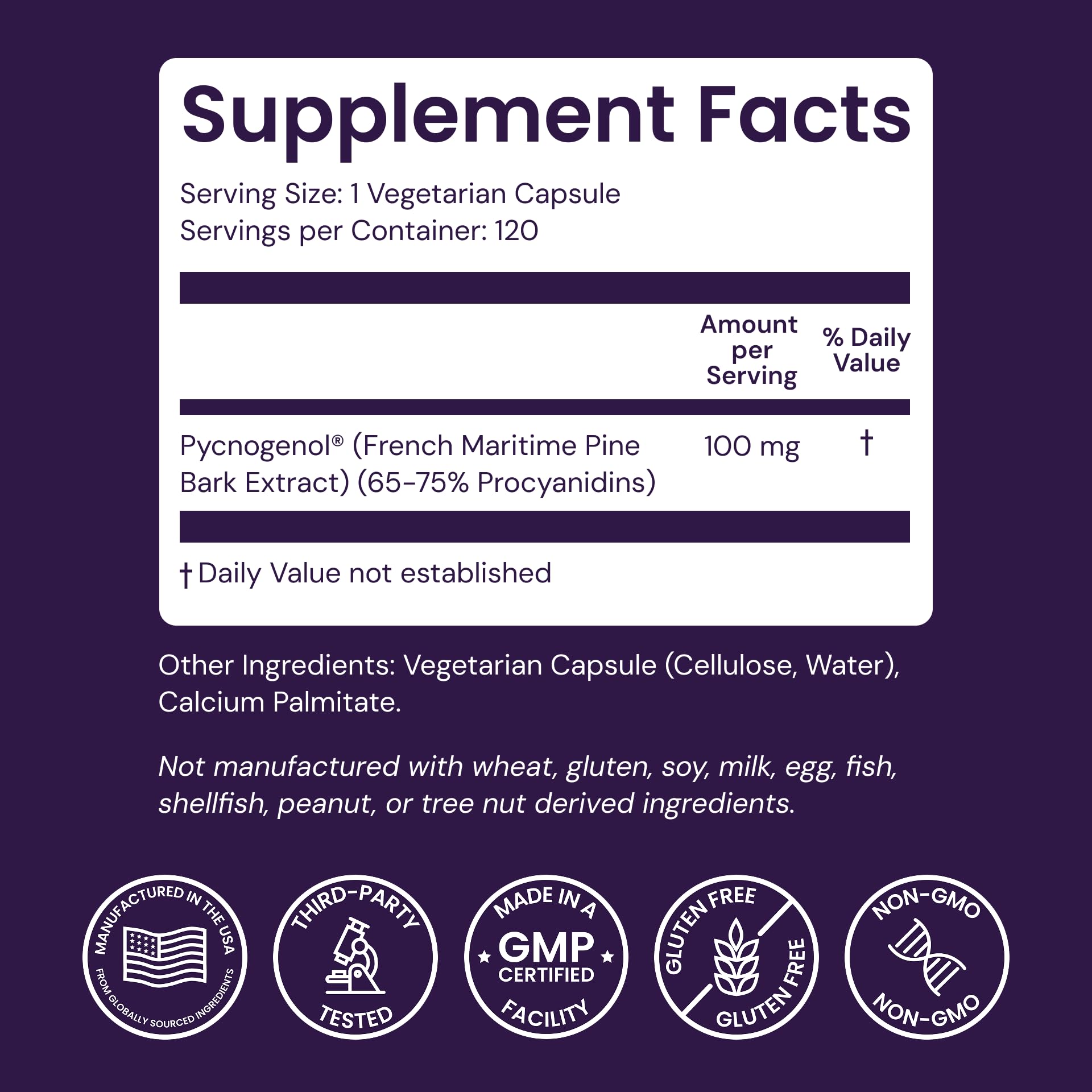 Healthy Origins Pycnogenol Pine Bark 100 mg, 60 Veggie Caps