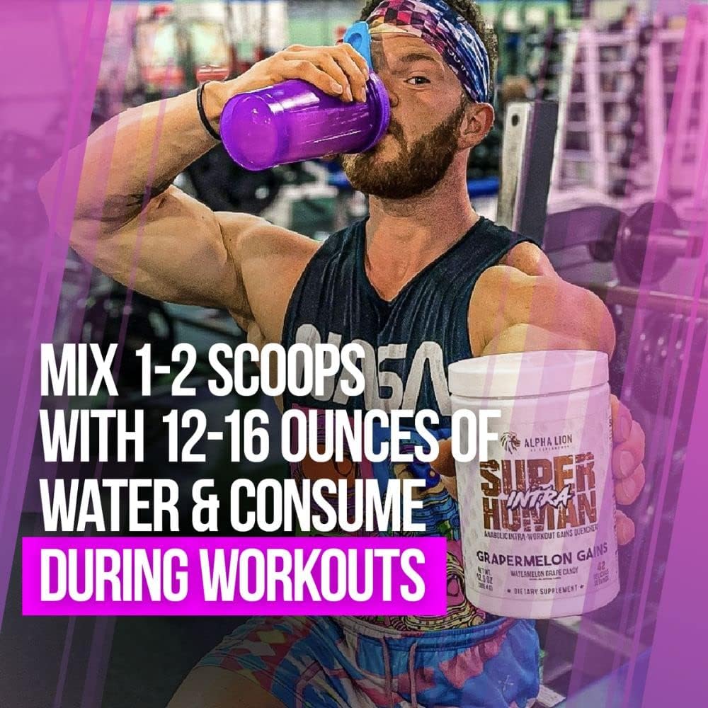 ALPHA LION Superhuman Intra Workout Powder for Men & Women, Amino Acids Drink, Muscle Recovery Supplement, BCAA Powder, Electrolytes & Hydration Mix (42 Servings, Watermelon Grape Candy Flavor)
