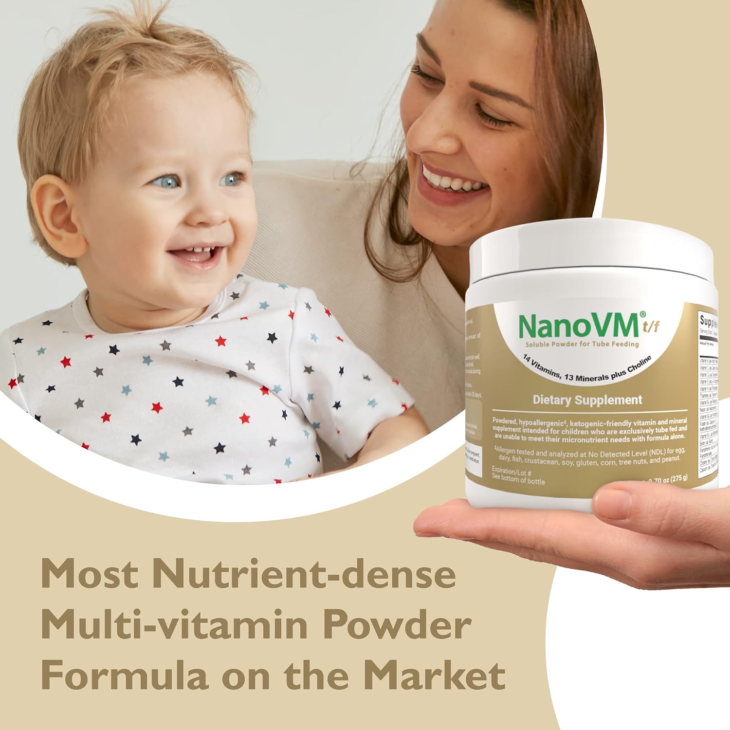 t/f, Dietary Supplement for Tube Feeding, Allergen-Free Kids Multivitamin, Unflavored Vitamin Powder with 14 Vitamins & 13 Minerals, Low-Carb Kids Vitamins, 275g - Solace Nutrition