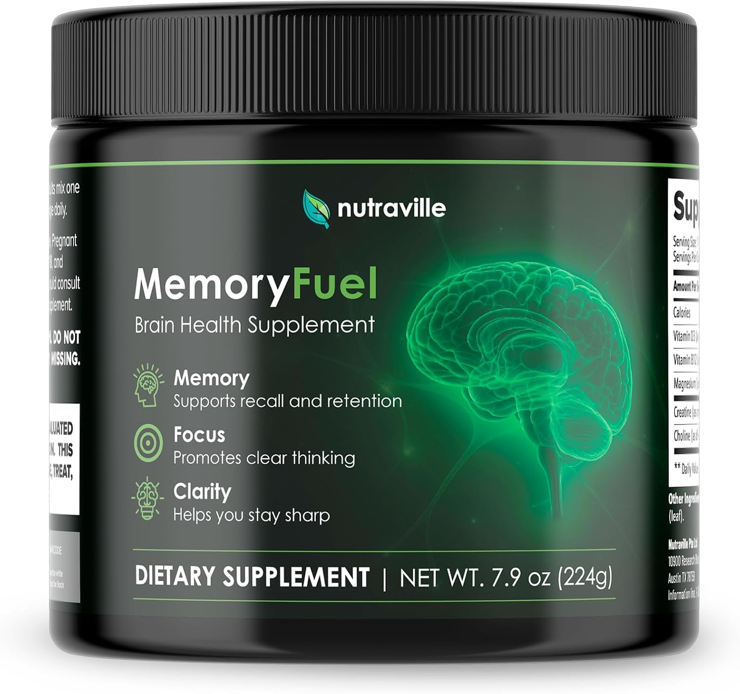 Memory Fuel Creatine Monohydrate Powder for Brain Energy & Focus | 5,000mg Micronized Creatine with L-Theanine, Choline & Magnesium, Cognitive Support for Adults, No Crash, 1 Scoop Daily