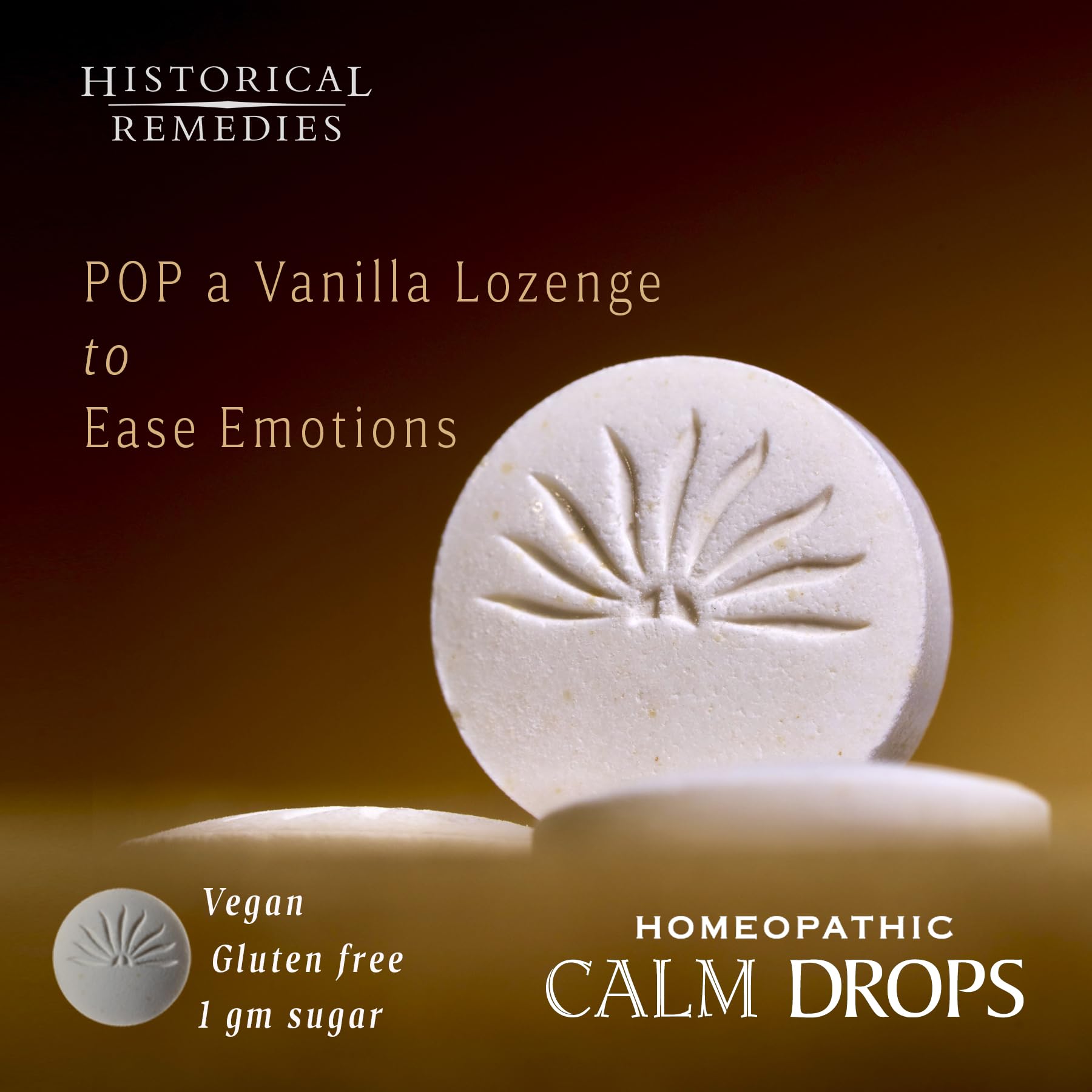 Historical Remedies Calm Drops Homeopathic Lozenges (1 Pack)| Natural Care for Emotional Stress Relief, Vegan & Gluten-Free Organic Vanilla Flavor Drops to Promote Relaxation and a Sense of Calm
