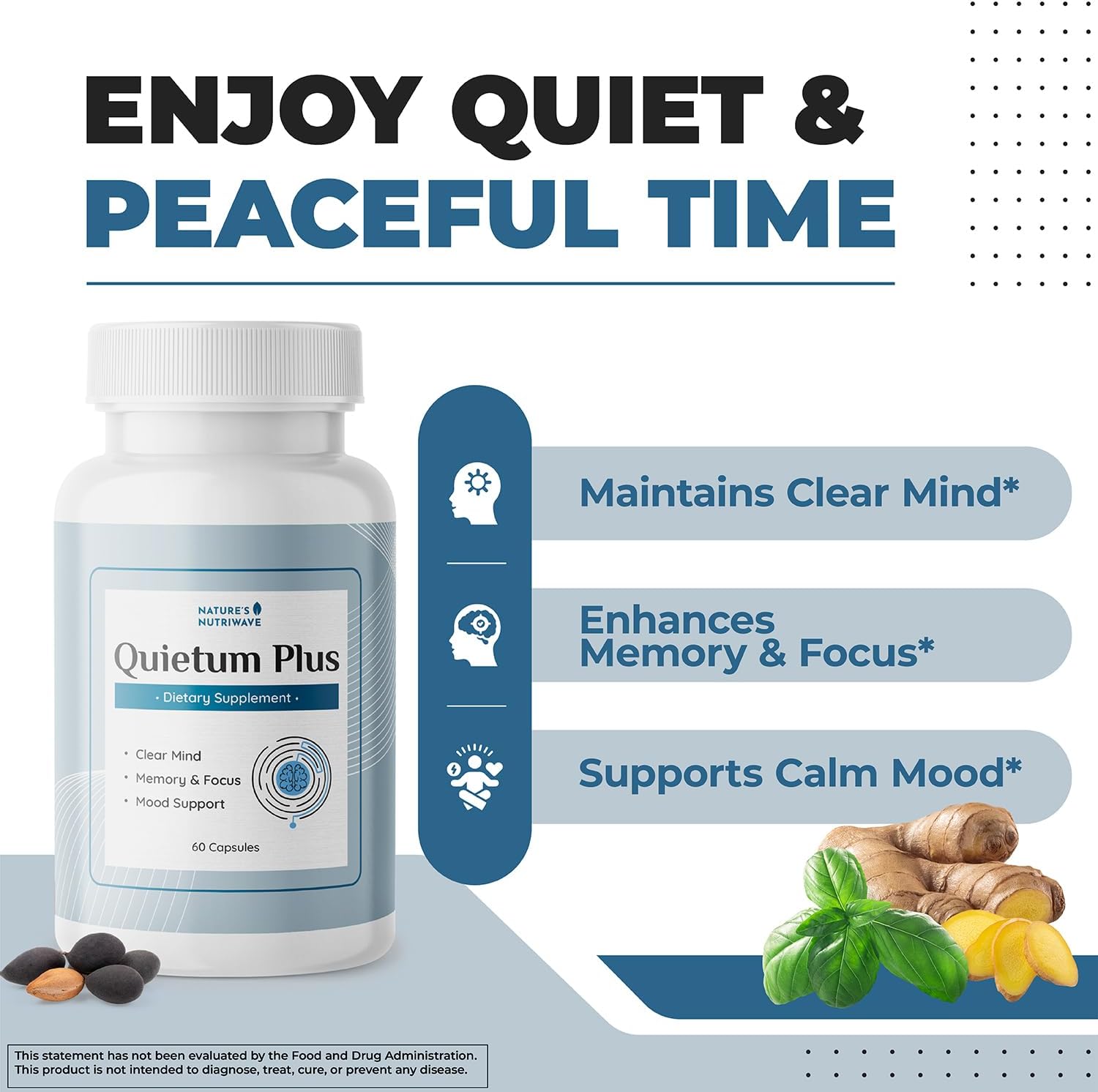 Quietum Plus – Herbal Extract Capsules – 60 Ct, 1 Month Supply | Plant-based capsules with herbal extracts | Non-GMO, GMP Certified | Easy-to-swallow daily capsule