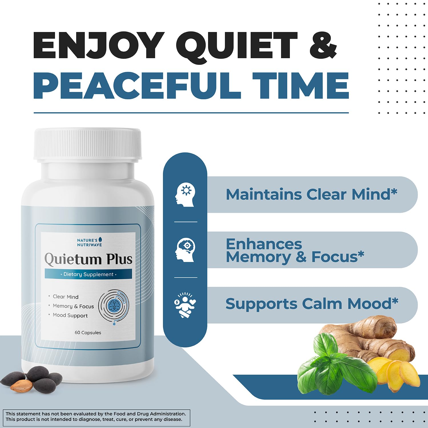 Quietum Plus – Herbal Extract Capsules – 60 Ct, 1 Month Supply | Plant-based capsules with herbal extracts | Non-GMO, GMP Certified | Easy-to-swallow daily capsule