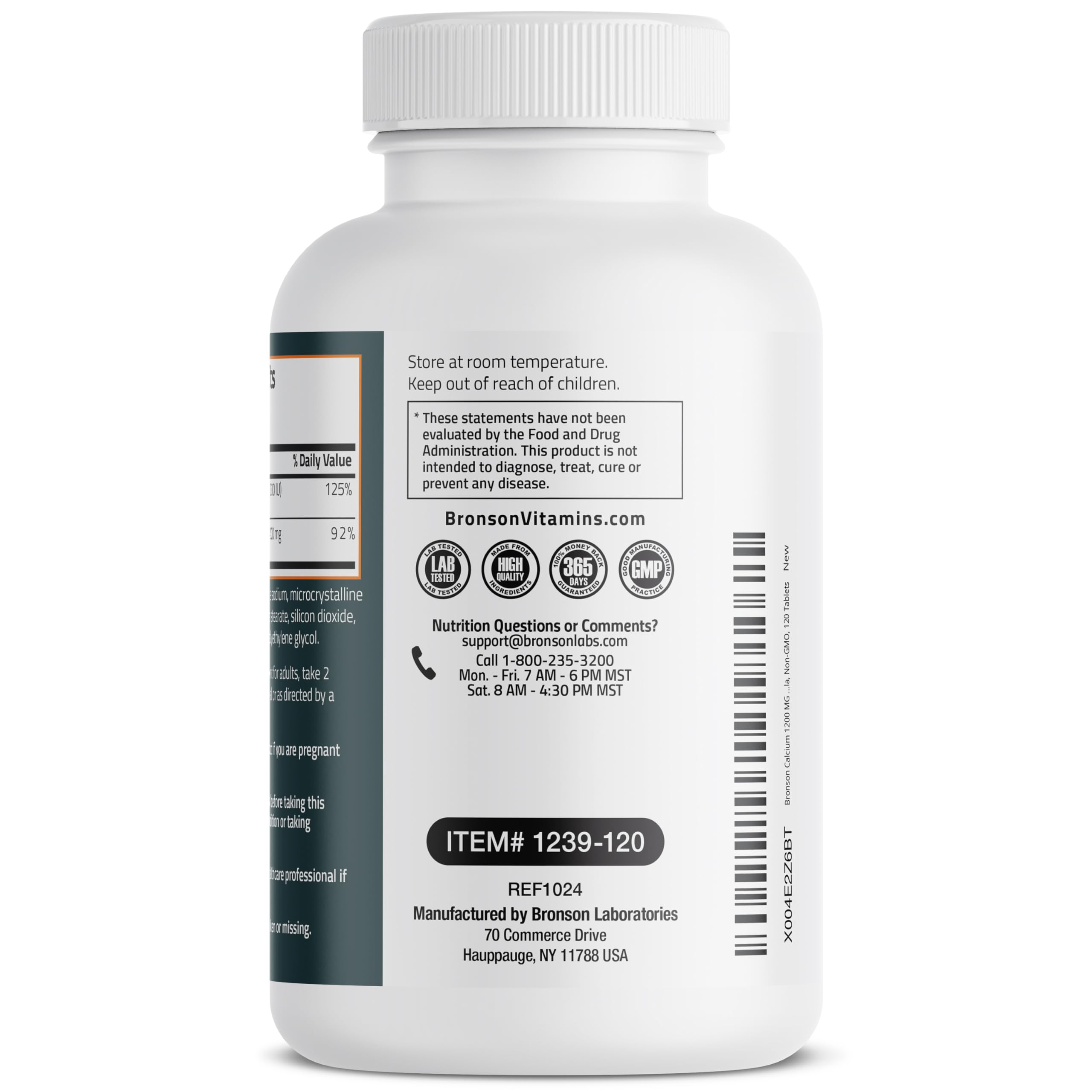 Bronson Calcium 1200mg Per Serving Plus Vitamin D3 1000 IU High Potency Formula, Non-GMO, 120 Tablets