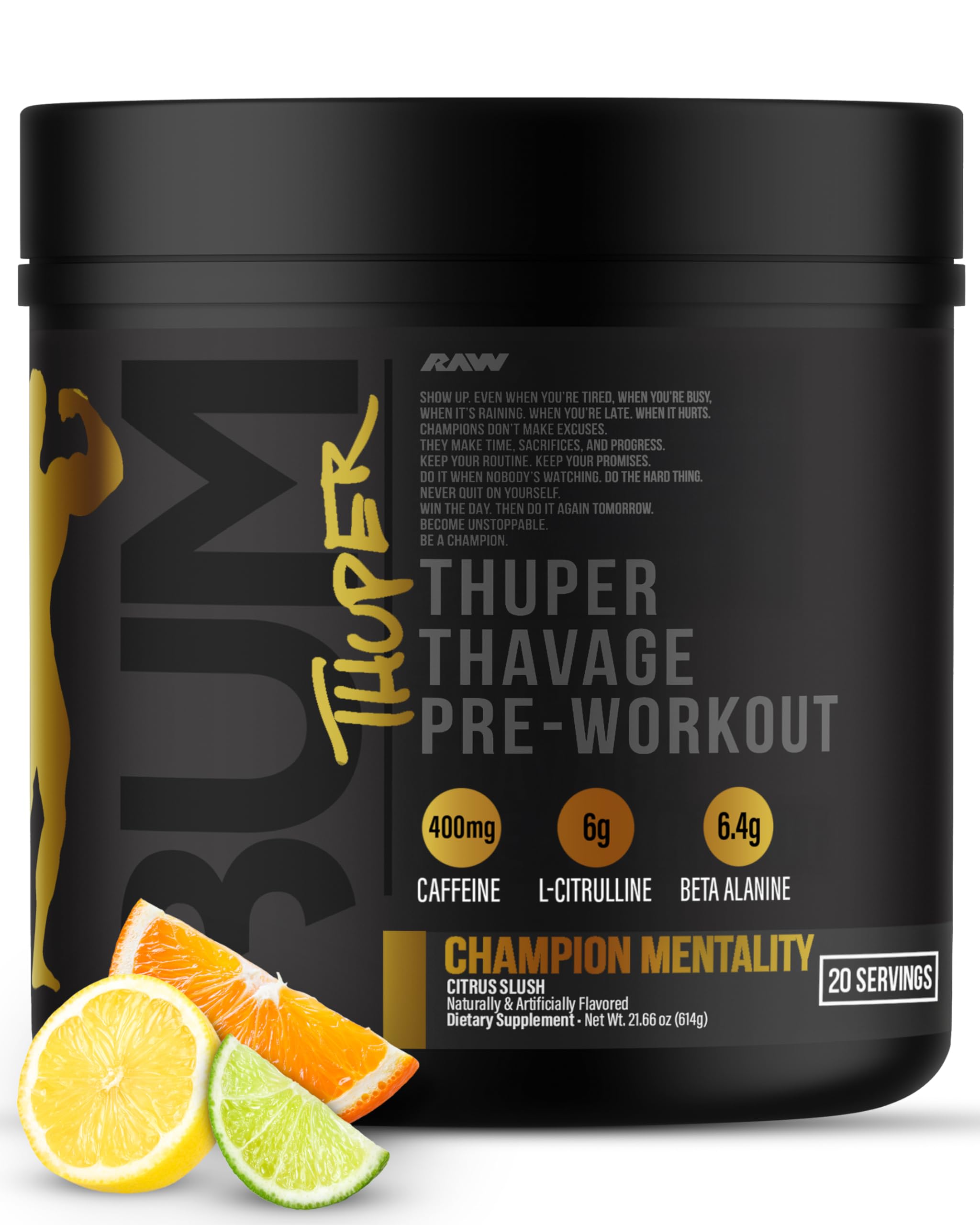 RAW Thuper Thavage Pre Workout Powder - High-Stim Preworkout with Creatine, Beta Alanine, L-Citrulline & Caffeine - Chris Bumstead Gym & Fitness Supplement for Men & Women - Watermelon Grape