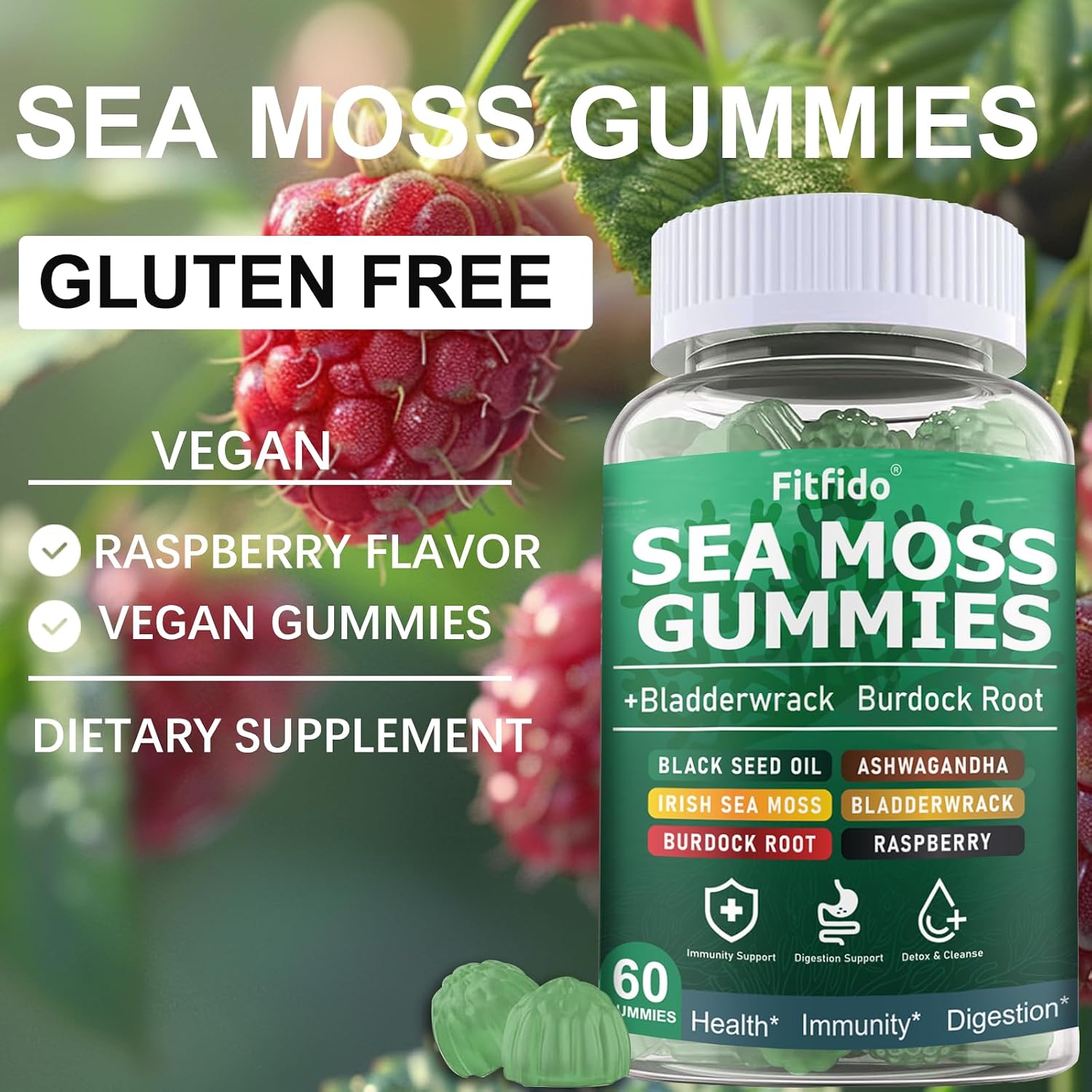 Irish Sea Moss Gummies 3000mg with Bladderwrack, 60 Count | Daily Wellness, Mineral Support, Bladderwrack, Burdock Root, Manuka Honey, 105+ Trace Minerals, Sugar Free, Vegan