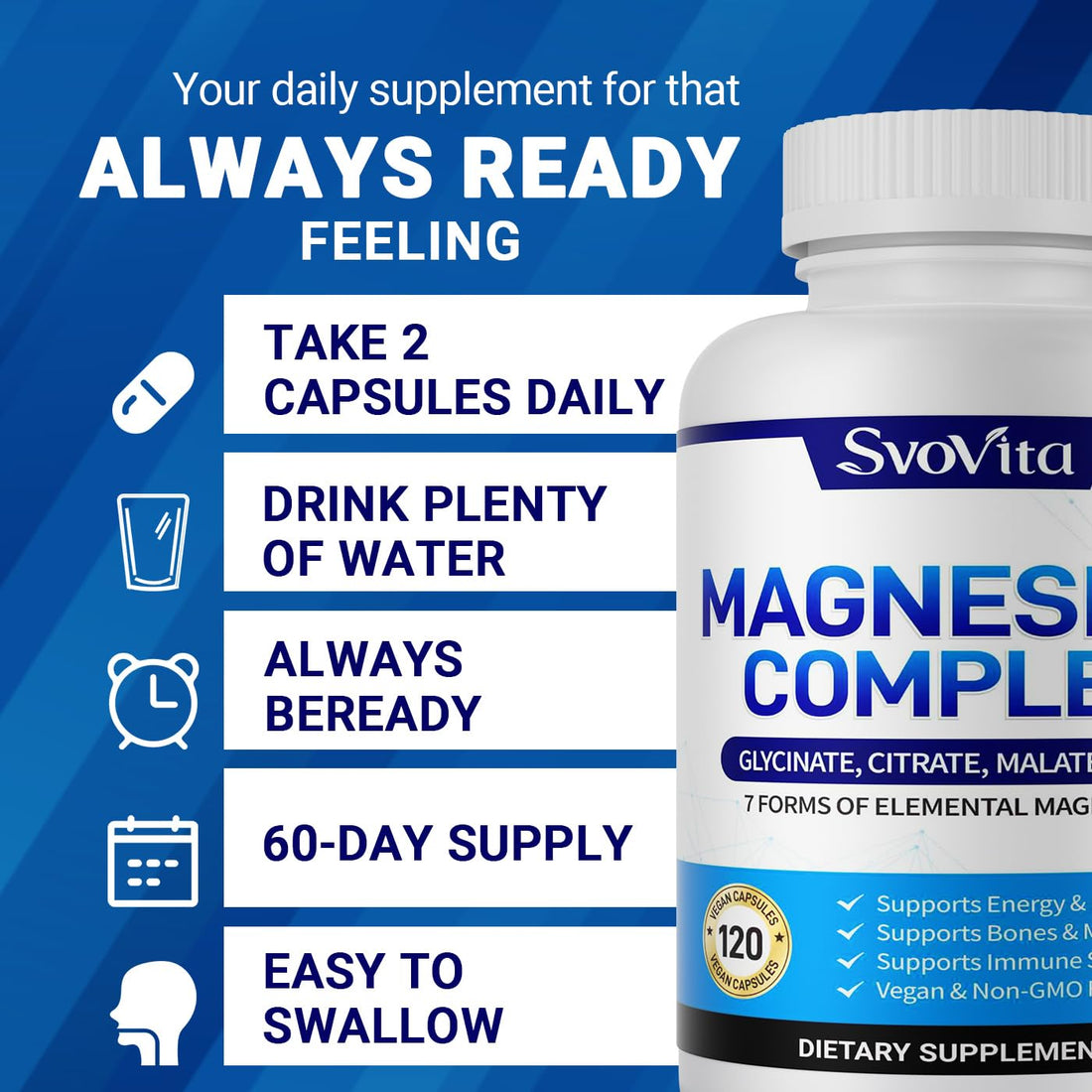 SvoVita Magnesium Complex dietary supplement bottle with white background