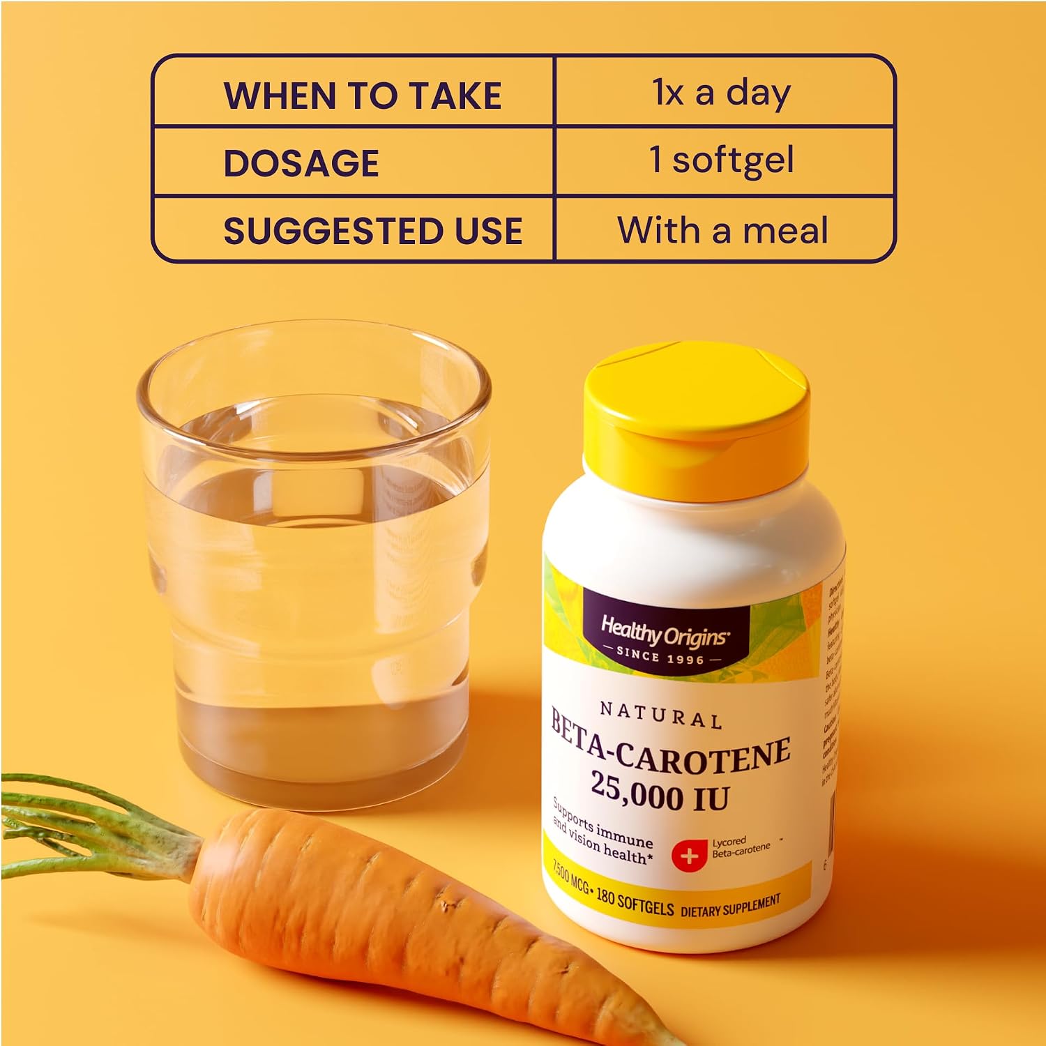 Healthy Origins Beta-Carotene 25,000 IU, Non-GMO, 180 Softgels