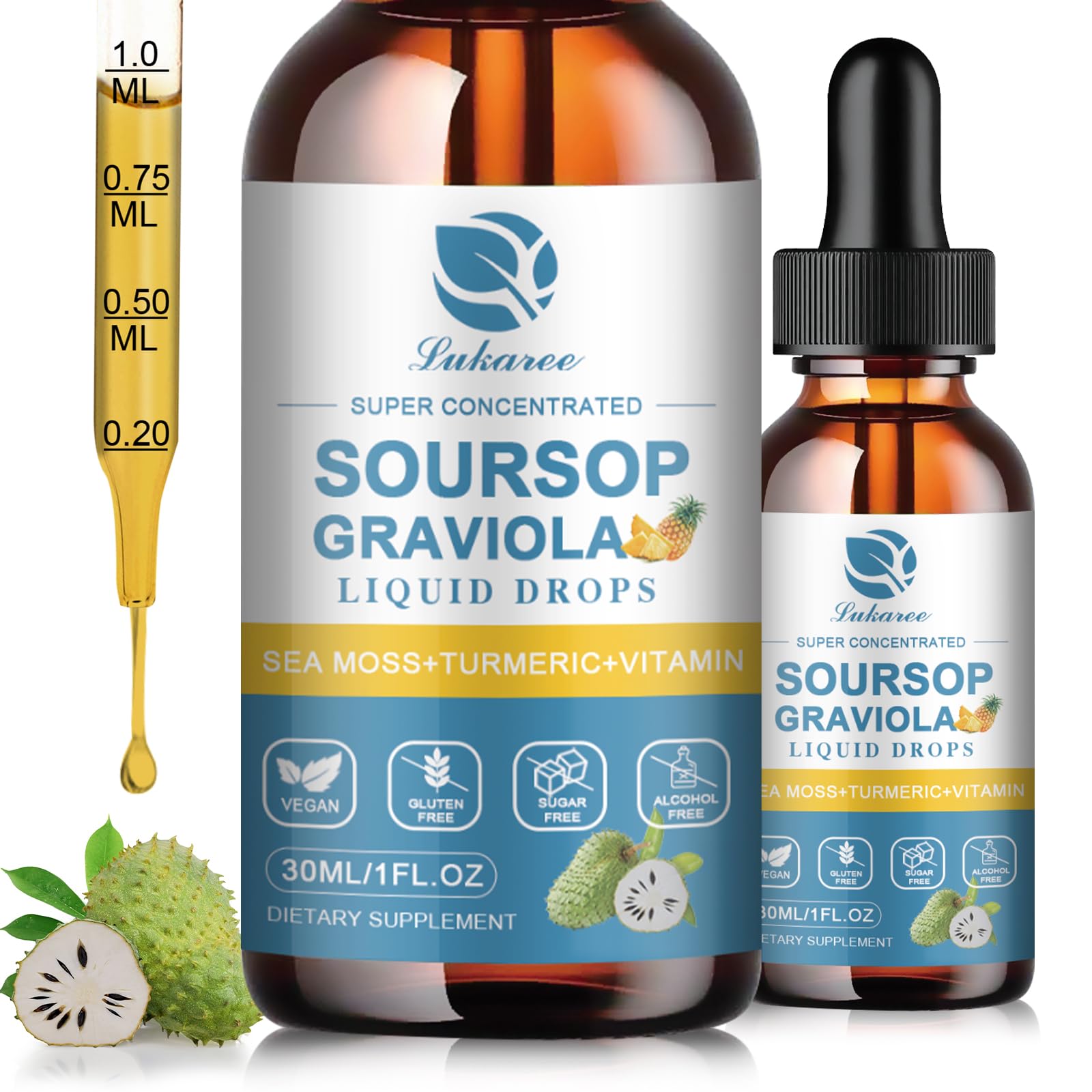 (2 Pack)Whole Soursop Graviola Leaf Extract Liquid Drop with Irish Sea Moss | Herbal Soursop Bitters Liquid for Cell Support & Regeneration, Immunity and Gut Health丨Vegan, Non-GMO, Natural Flavor,1 Fl Oz