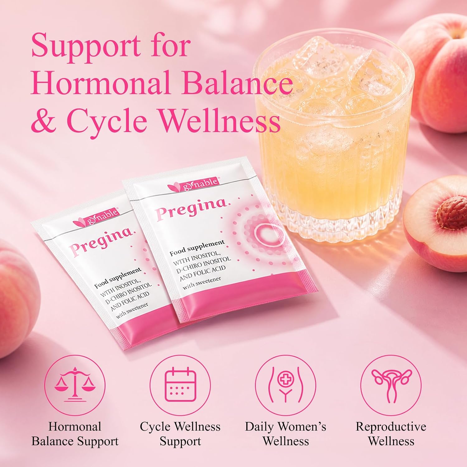 Gynable Pregina Myo-Inositol & D-Chiro Inositol for Women - Original 125:1 Formula, Hormonal Balance & Cycle Wellness, with Chaste Tree & Methylfolate, Powder Sachets, 30 Servings