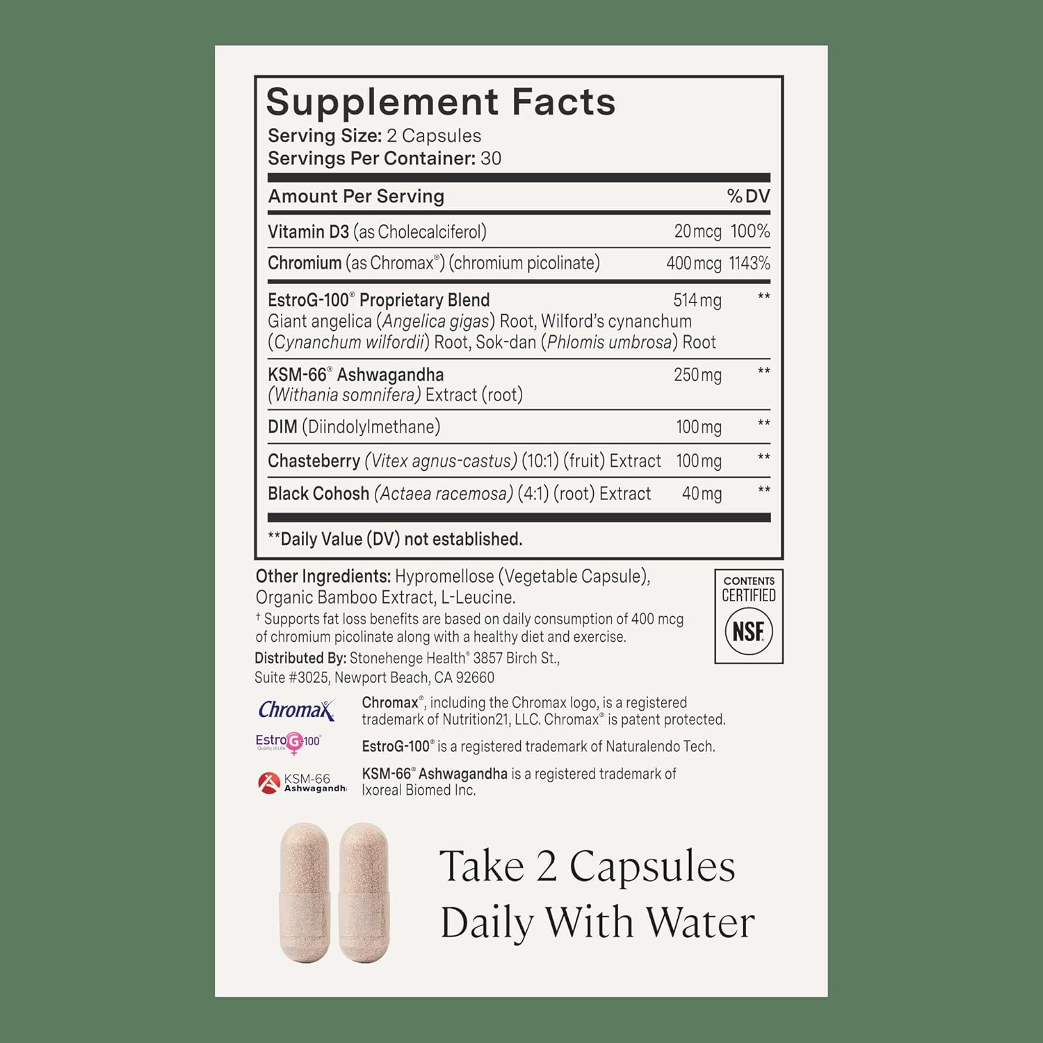 Stonehenge Health for Women Menopause Support for Peri + Menopause + Post - Mood, Energy, Stress, Hot Flashes, Night Sweats, Sleep & Cortisol, Chromax Chromium, Vitamin D3, KSM-66 Ashwagandha