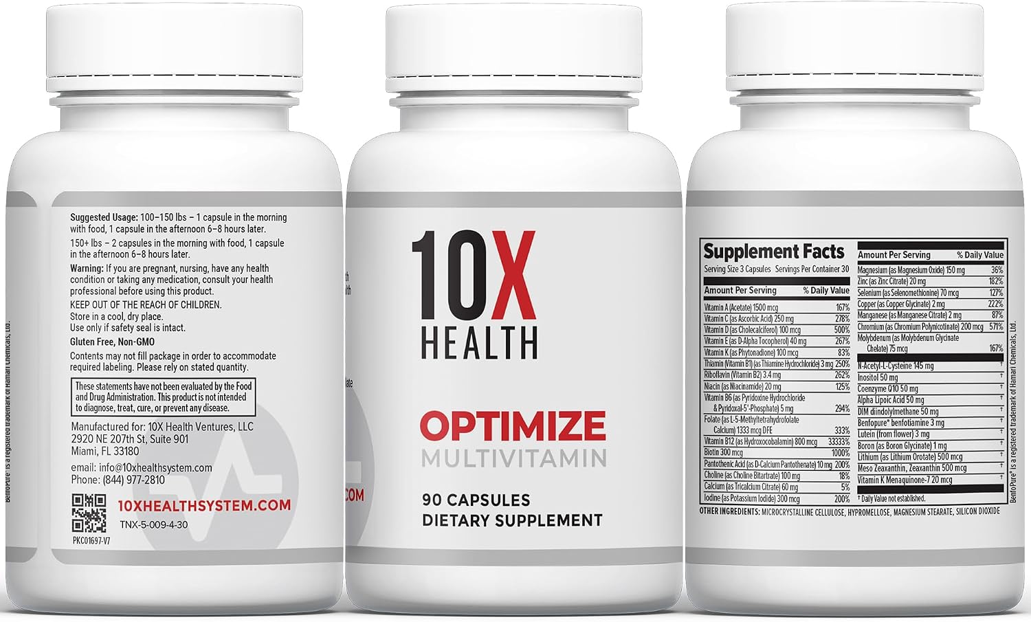 10X Health Methylated Multivitamin - 4-in-1 Kit | 10X Optimize, 10X Zinc, 10X Vitamin C & Methylene Blue Drops, Immunity & Energy Bundle