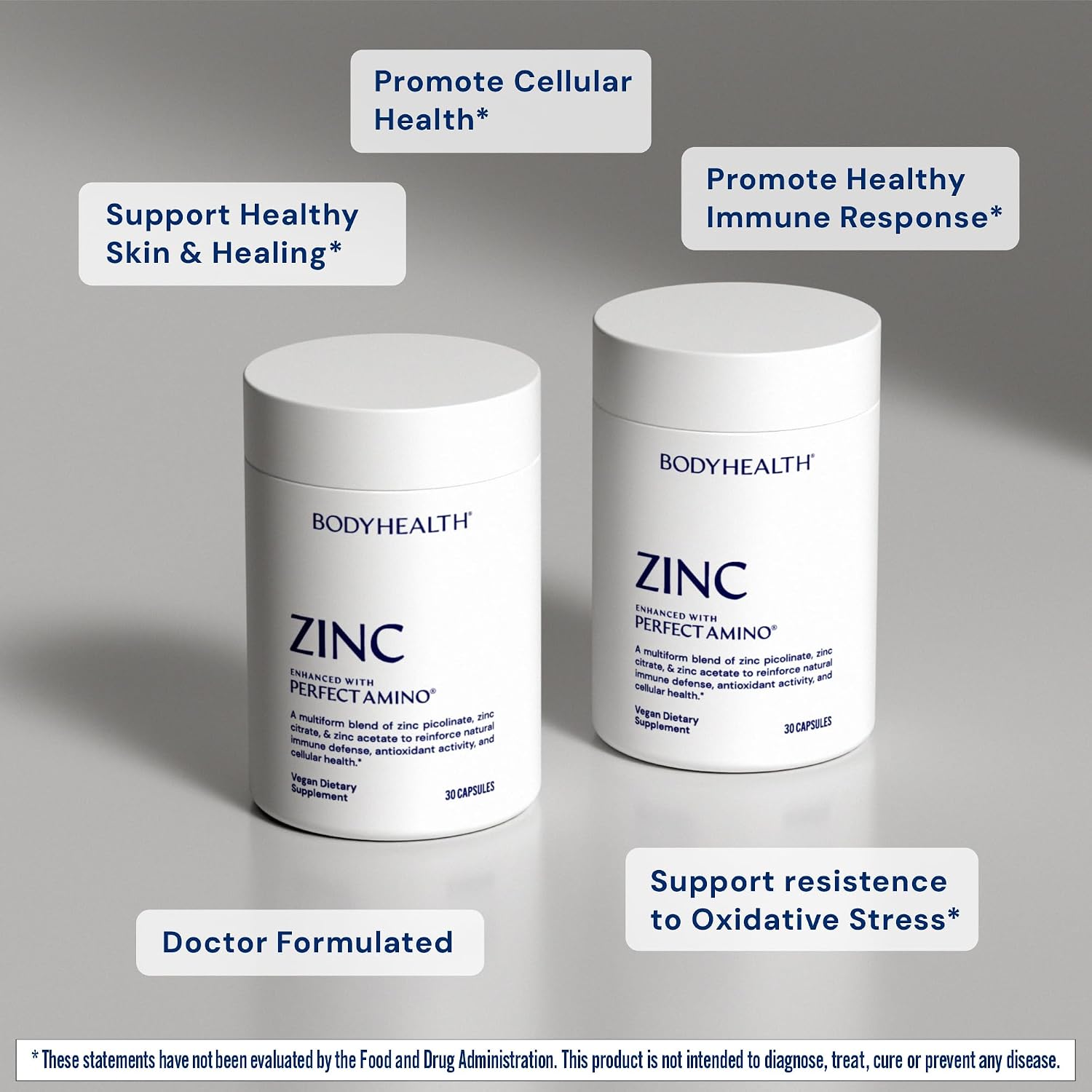 BodyHealth Zinc 30mg - Supplement for Growth & Development, Antioxidant Activity - Natural Immune Defense & Cellular Health - 30 Capsules