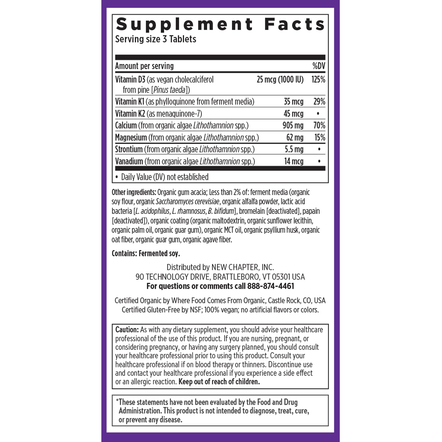 New Chapter Calcium Supplement - Bone Strength Plant-Based USDA Organic Calcium with Magnesium, Vitamin D3+K2, for Bone Health & Joint Mobility, Heart Support