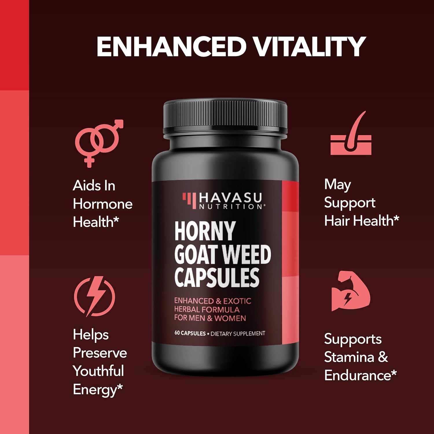Horny Goat Weed with Maca, Tongkat Ali and Saw Palmetto, 30 Servings | Vegan, Non-GMO, Gluten free Horny Goat Weed Capsules for Men & Women, Extra Strength Performance, 60 Count, 1 Month Supply