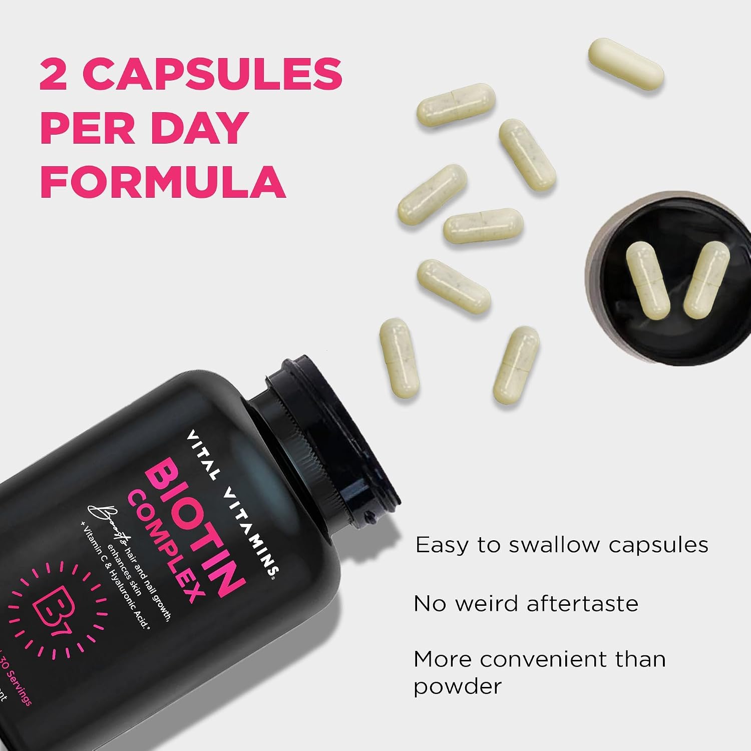 Vital Vitamins Biotin Complex with Collagen & Hyaluronic Acid | 5,000mcg Biotin, MSM & Vitamin C for Hair, Skin & Nails, Non-GMO, For Women & Men, 60 Capsules check