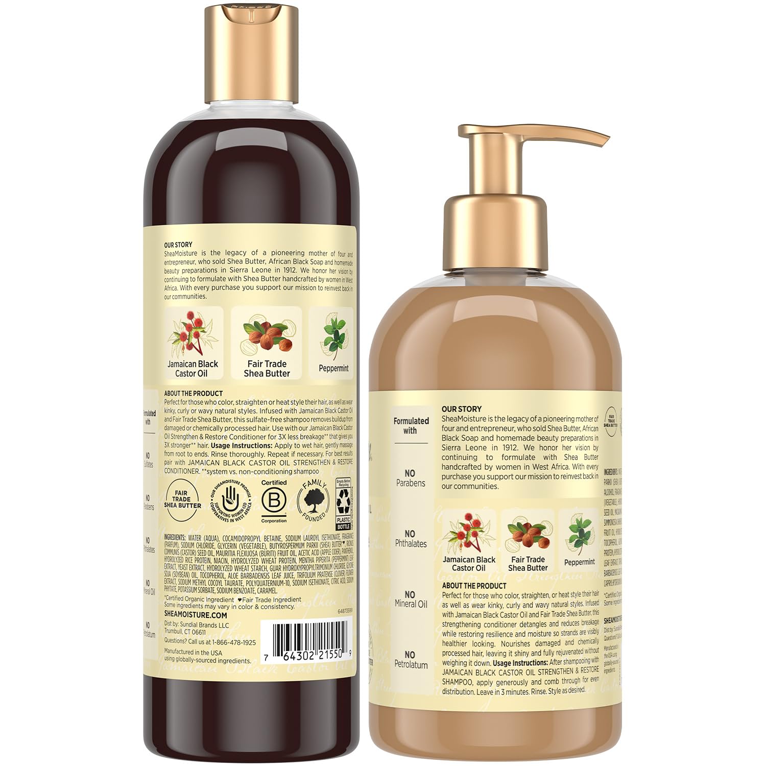SheaMoisture Shampoo & Conditioner Set, Jamaican Black Castor Oil | Strengthen & Restore Repair Treatment for Dry, Damaged Hair | Wavy, Coily, Kinky & Curly Hair | Shea Butter, Peppermint & ACV