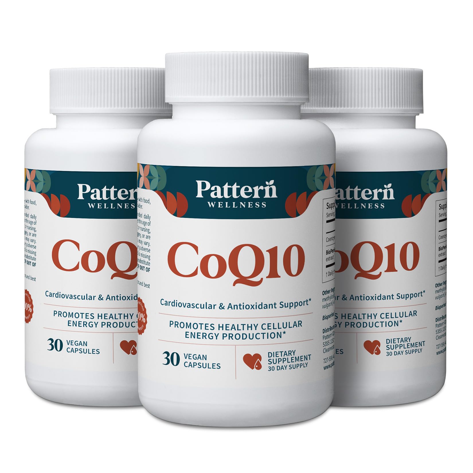 Pattern Wellness CoQ10 – 200mg Ubiquinone with BioPerine® Black Pepper Extract – Cellular Energy & Vitality Support – Non-GMO – 30 Vegan Capsules*