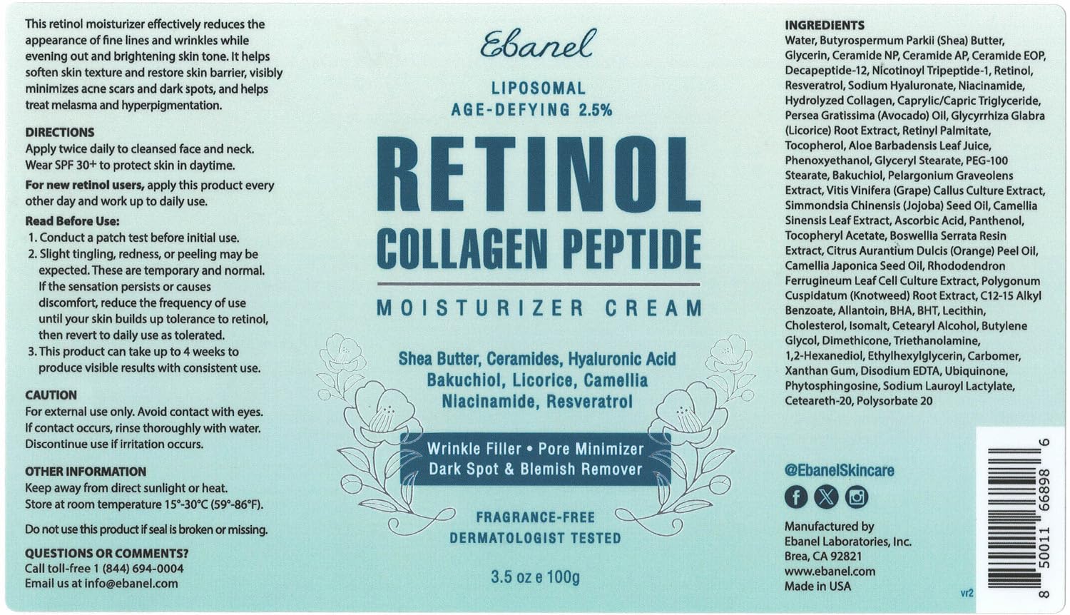 Ebanel Anti Aging Skincare Bundle of Retinol Moisturizer Cream with Collagen and Hyaluronic Acid Serum, Reduces Wrinkles, Hydrates, Firm and Smooth Skin
