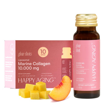 Happy Aging Marine Collagen Peptides Glow Shot 10,000mg - Liquid Collagen for Women with Liposomal Delivery - Promotes Skin Hydration, Elasticity & Radiance - Supports Hair & Nails, 10 Shots Happy Aging buy supplements Au