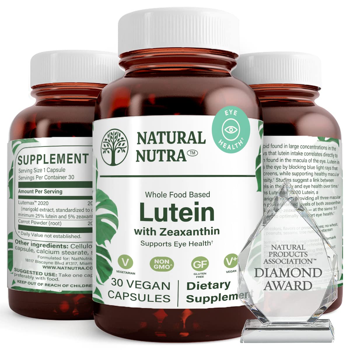 Natural Nutra Lutein & Zeaxanthin Supplement 20mg, 60 Capsules | Maintains Vision, Protects Cells in Eyes, Enhances Level of Zeaxanthin & Isomers, Supports Eye Health, Gluten-Free, Soy-Free