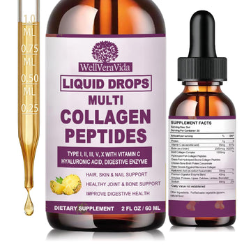 Multi Collagen Peptides Liquid Drops, 2oz – Types I, II, III, V, X, Hydrolyzed Collagen Complex for Hair, Skin, Nails, Bones & Joint Support | Collagen Supplement w. Hyaluronic Acid, Biotin, Vitamin C WellVeraVidaBuy Supplements Australia